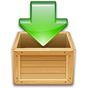 arrow, box, download, green, wooden icon