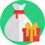 gift bag, santa bag, presents, award, charity, surprise, sack 