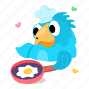 cute bird, chef bird, bird cooking, pet, creature