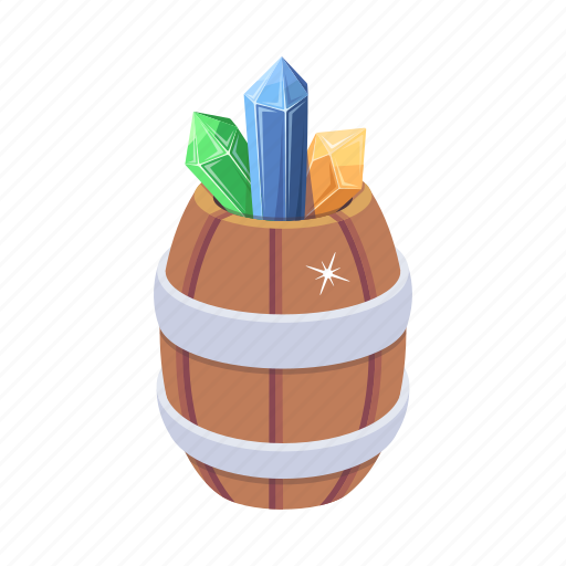 Treasure, wooden barrel, crystals, cask, drum icon - Download on Iconfinder