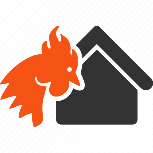 Building, chicken farm, fire disaster, hot flame, insurance, realty burn, red rooster icon - Download on Iconfinder