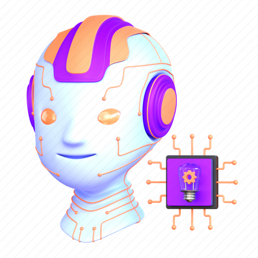 Artificial intelligence, machine learning, robot, microchip 3D illustration - Download on Iconfinder