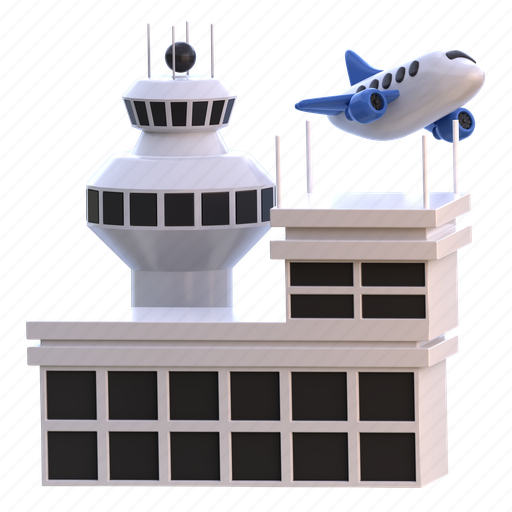 Airport, 3d, illustration, icon, travel, airplane, plane 3D illustration - Download on Iconfinder