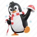 cute, penguin, bring, candy, stick, beanie, winter, christmas, snow 
