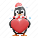 cute, penguin, bring, love, valentine, cartoon, winter, christmas, december 