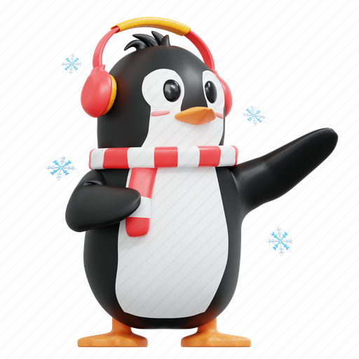Cute, penguin, pointing, left, avatar, winter, christmas 3D illustration - Download on Iconfinder