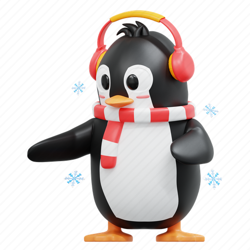 Cute, penguin, pointing, right, winter, christmas, december 3D illustration - Download on Iconfinder