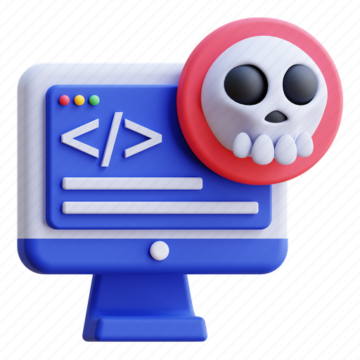 Hacking, malware, virus, skull, code, programming 3D illustration - Download on Iconfinder