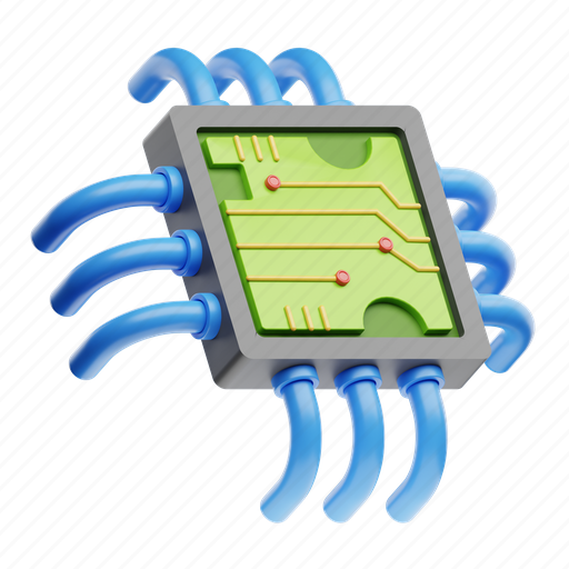 Microchip, chip, processor, technology, computer, circuit, hardware 3D illustration - Download on Iconfinder