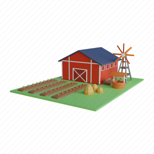 Farm, illustration, village, agriculture, rural, farming, harvest 3D illustration - Download on Iconfinder