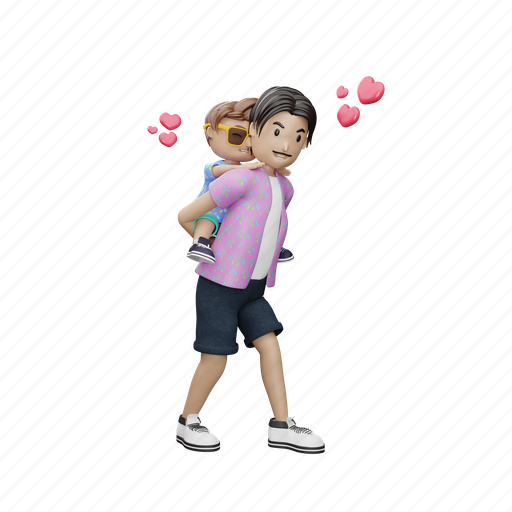 Son, character, dad, happy, father, family, cartoon 3D illustration - Download on Iconfinder