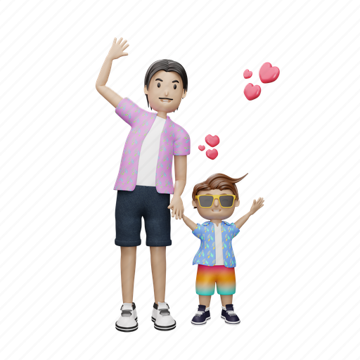 Son, character, dad, happy, father, family, cartoon 3D illustration - Download on Iconfinder