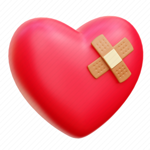Heart, heal, bandage, plaster, broken heart 3D illustration - Download on Iconfinder