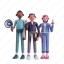 marketing, team, pose, 3d illustration, 3d marketing, 3d render, 3d character, marketing business, promotion, agent, professional, megaphone, ready, happy, service, advertiser, plan, marketing strategy, cooperation, collaboration, publisher, young