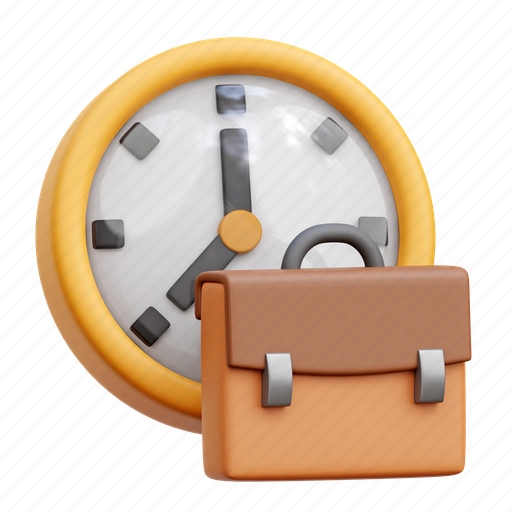 Working hours, work, clock, briefcase, hour 3D illustration - Download on Iconfinder