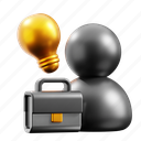 creative, person, briefcase, work, innovation, idea, bulb