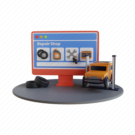 Repair, workshop, mechanic, online, automobile, car, service 3D illustration - Download on Iconfinder