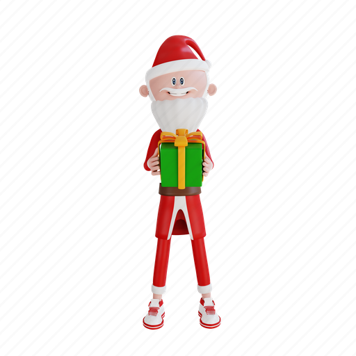Santa, claus, character, carrying, gift, holiday, christmas 3D illustration - Download on Iconfinder