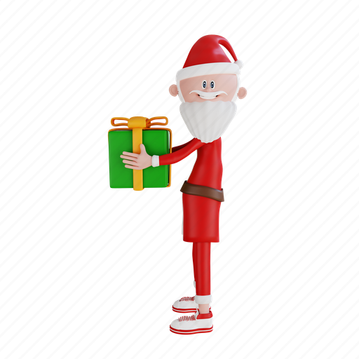 Santa, claus, character, carrying, gift, side, view 3D illustration - Download on Iconfinder