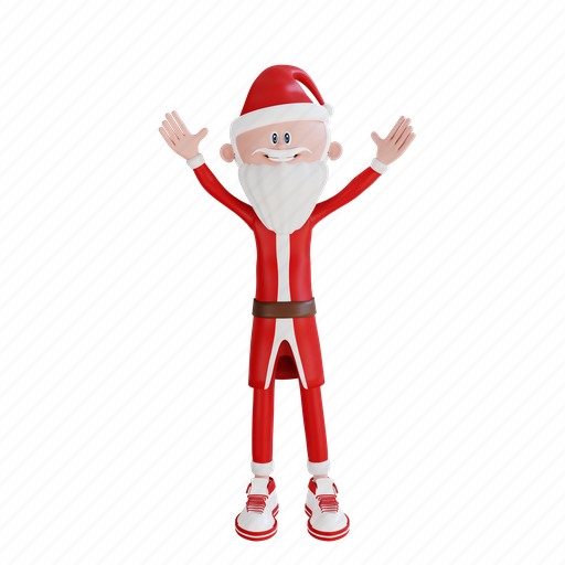 Santa, claus, character, raise, both, hands, pose 3D illustration - Download on Iconfinder