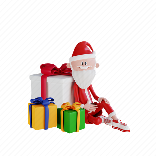 Santa, claus, character, sitting, beside, the, gift 3D illustration - Download on Iconfinder