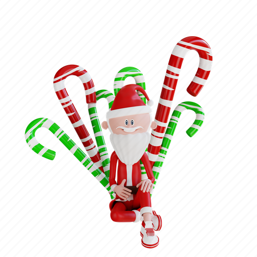 Santa, claus, character, sitting, front, candies, holiday 3D illustration - Download on Iconfinder