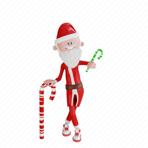 Santa, claus, character, with, candy, pose, holiday 3D illustration - Download on Iconfinder