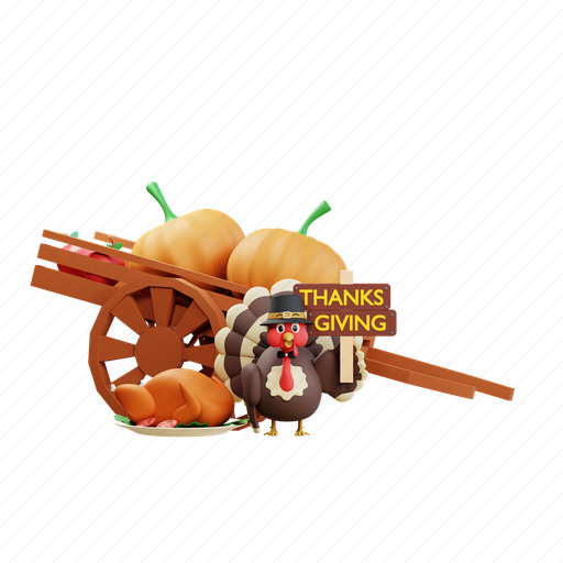 Thanksgiving, turkey, illustration, party, harvest, cornucopia, family 3D illustration - Download on Iconfinder