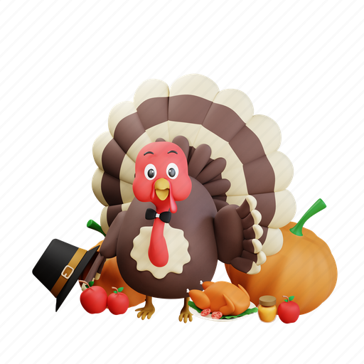 Thanksgiving, turkey, illustration, party, harvest, cornucopia, family 3D illustration - Download on Iconfinder
