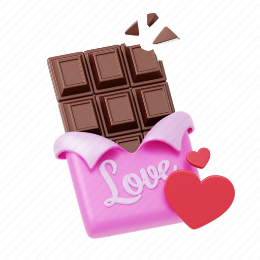 Valentines, chocolate, bar, love, romantic, heart 3D illustration - Download on Iconfinder