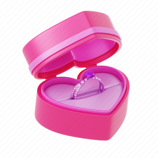 Valentines, ring, box, heart, romance 3D illustration - Download on Iconfinder