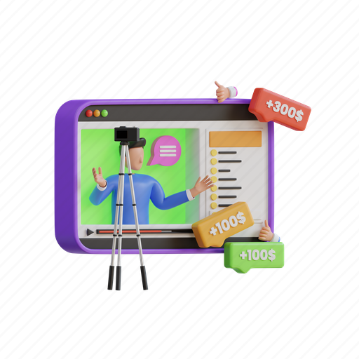 Vlogger, money, content, donations, donation, crowdfunding, internet 3D illustration - Download on Iconfinder