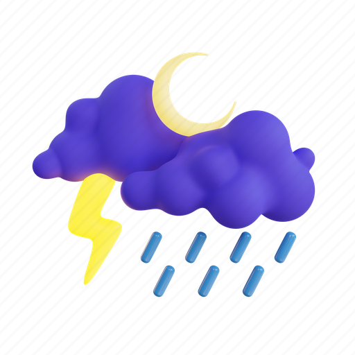 Stormy, night, moon, forecast, rainy, weather, climate 3D illustration - Download on Iconfinder