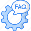 faq, question, support, help, service, technical faq, gear icon 