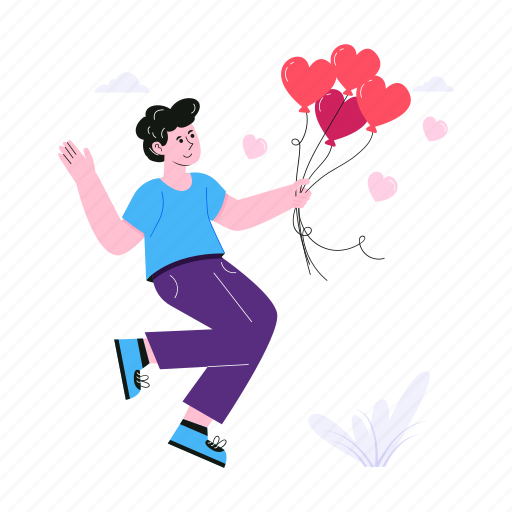 Heart, balloons, spouse, lovely couple, in love, romantic couple, romance illustration - Download on Iconfinder