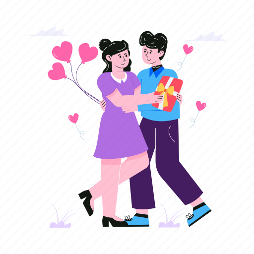 Valentine, gift, spouse, lovely couple, in love, romantic couple, romance illustration - Download on Iconfinder