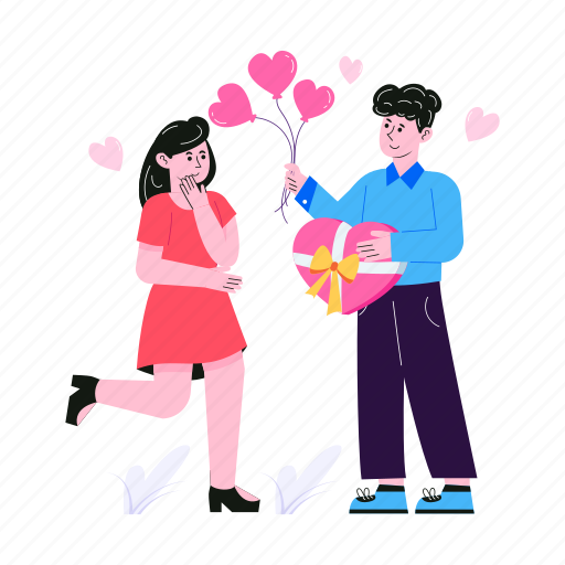 Valentine, surprise, spouse, lovely couple, in love, romantic couple, romance illustration - Download on Iconfinder