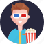 cinema, popcorns, male, 3d, glasses, movie, theater 
