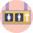 public, female, male, sign, direction, washrooms, toilet