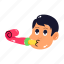 party horn, party blower, birthday celebration, boy face, party pipe 