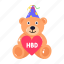 birthday bear, birthday teddy, teddy bear, soft toy, stuffed toy 