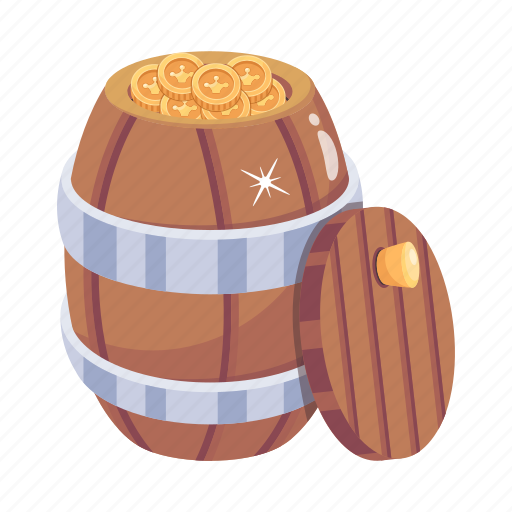 Wooden barrel, coins barrel, coins drum, cask coins, gold coins icon - Download on Iconfinder
