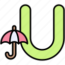 alphabet, letter, character, uppercase, u, umbrella