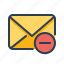 email, envelope, minus, remove 
