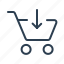 add, arrow down, basket, cart, ecommerce, purchase, shopping bag 