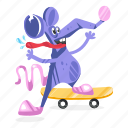 rat skating, mouse skating, happy rat, rat playing, animal character 