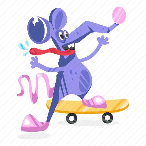 Rat skating, mouse skating, happy rat, rat playing, animal character illustration - Download on Iconfinder