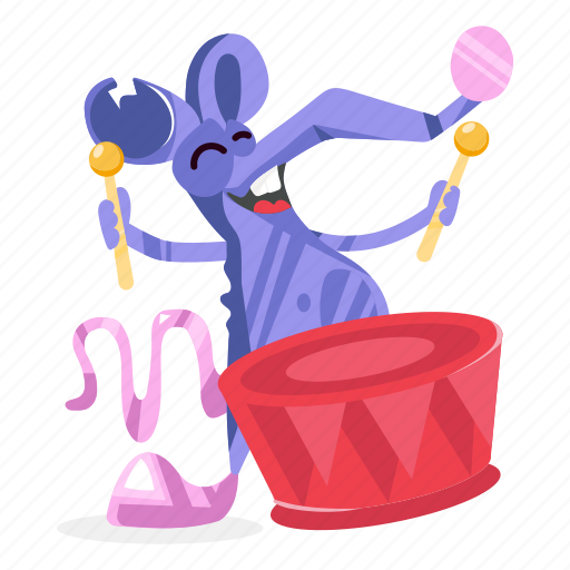 Happy mouse, drumming, rat musician, animal character, rat drummer illustration - Download on Iconfinder