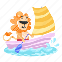 lion yacht, lion boat, sailing boat, lion character, animal character