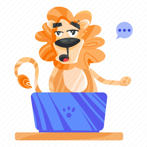 Lion laptop, lion chatting, cute lion, lion character, animal character illustration - Download on Iconfinder